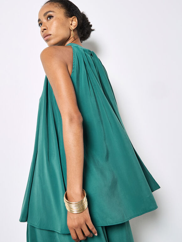 Soft Pleat Tunic Top, Teal, large