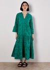 Broderie Tiered Midi Dress, Green, large