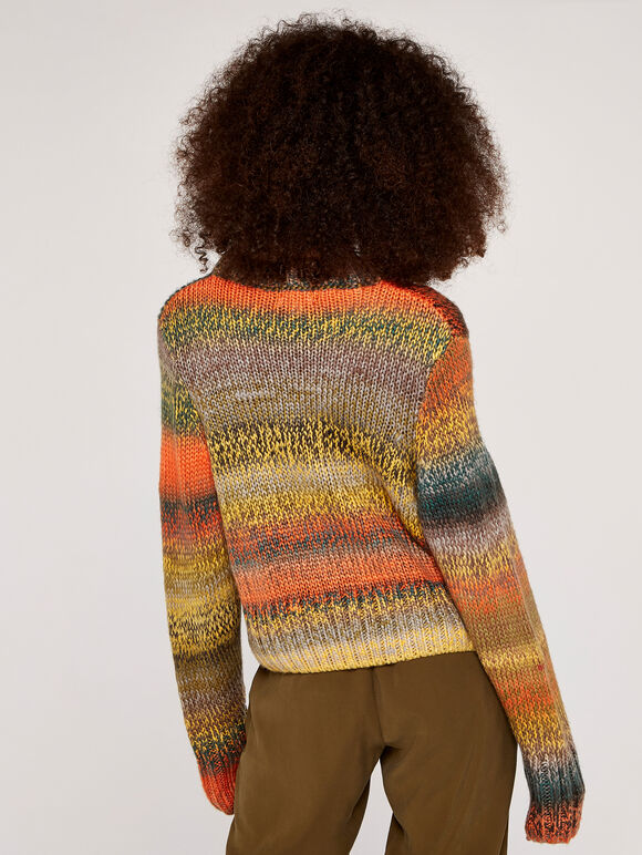 Chunky Knit Tonal Stripe Jumper, Khaki, large