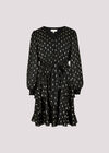 Gold Foil Spot Tiered Mini Dress, Black, large