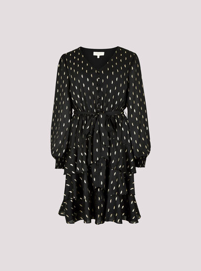 Gold Foil Spot Tiered Mini Dress