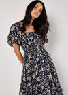 Sarasa Floral Tiered Midi Dress, Navy, large