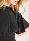 Metallic Flute Sleeve Dress, Black, large