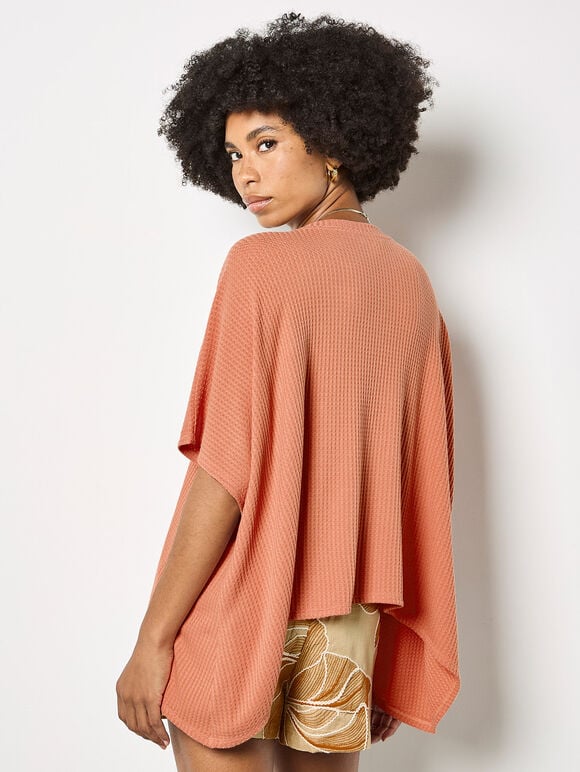 Waffle Knit Tunic Top, Coral, large