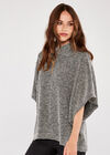Roll Neck Boucle Cape Top, Black, large