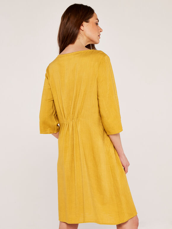 Linen Dress with Pockets, Mustard, large