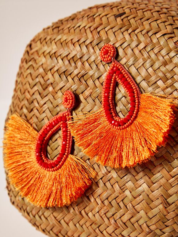 Orange thread fan earrings, Assorted, large