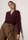 Soft Fine Knit Wrap Jumper, Burgundy, large