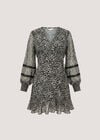 Leopard Print Chiffon Wrap Mini Dress, Brown, large