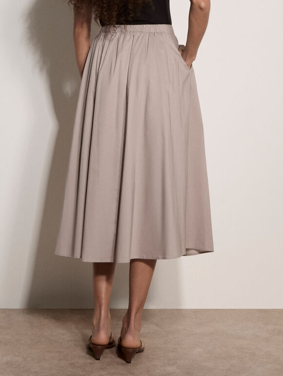 Cotton Midi Skirt, Brown, large
