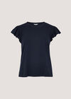 Jersey Knit Ruffle T-Shirt, Navy, large