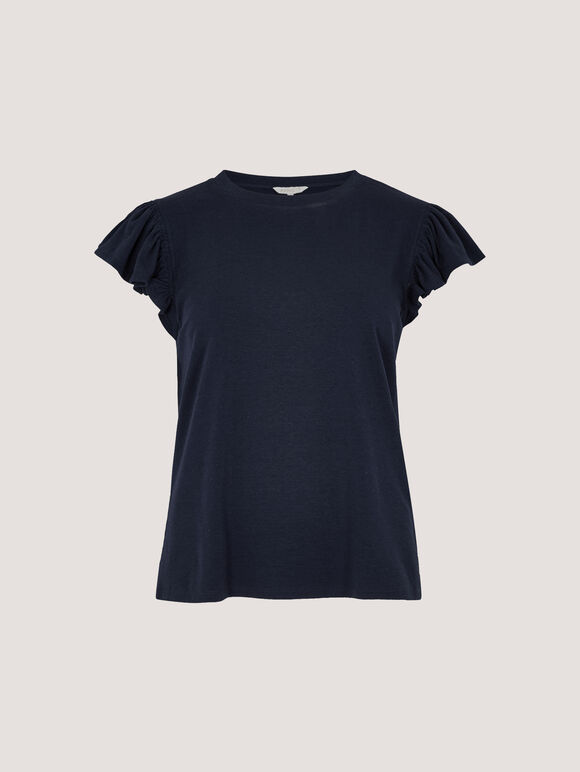 Jersey Knit Ruffle T-Shirt, Navy, large