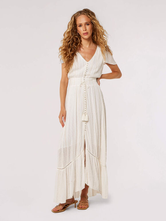 Dobby Flowy Maxi Dress, White, large