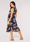 Graphic Floral Wrap Dress, Navy, large