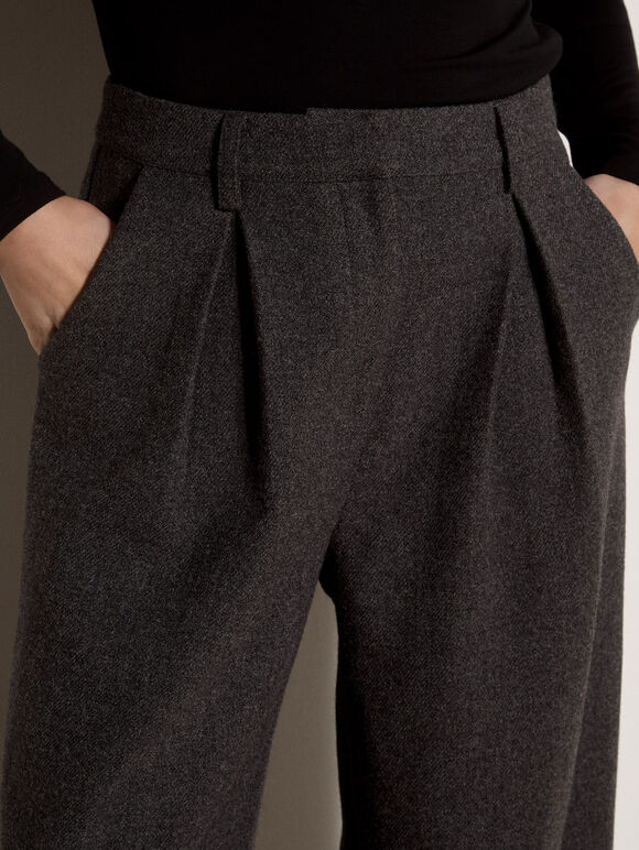 Wide-Leg Woven Tailored Trousers, Dark Grey/Charcoal, large