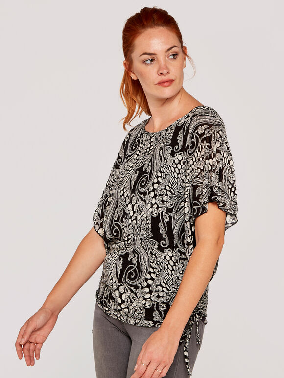 Psychedelic Tie Side Batwing Top, Black, large