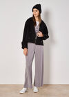 Pinstripe Wide Leg Trousers, Grey, large