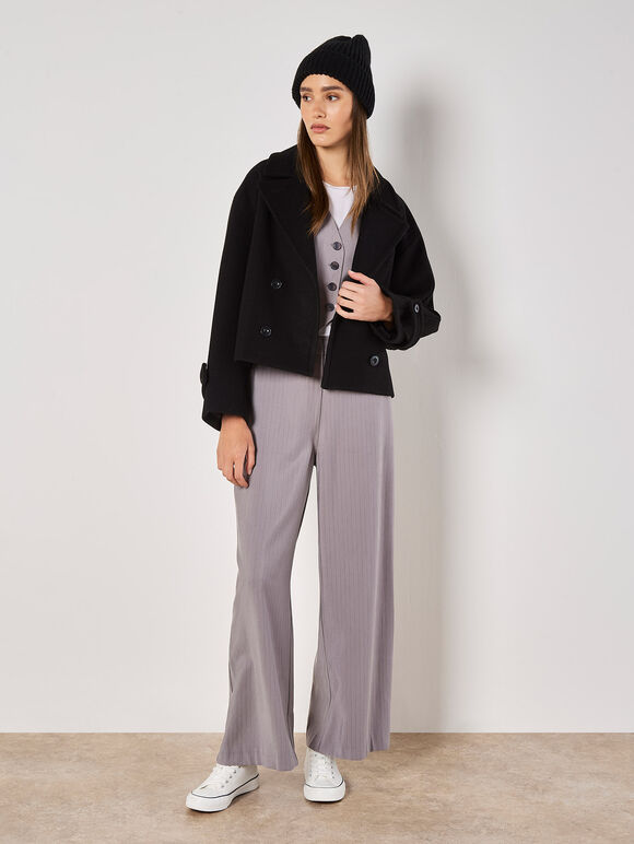 Pinstripe Wide Leg Trousers, Grey, large