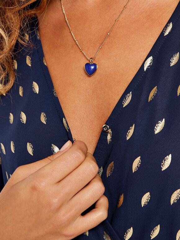 Heart  Pendant Necklace, Blue, large