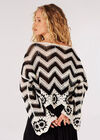 Crochet Chevron Bell Sleeve Top, Black, large
