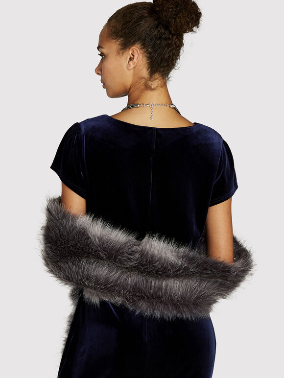 Grey Faux Fur Longline Scarf, Grey, large