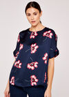 Large Flower Kimono Sleeve Top, Navy, large