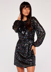 Sequin Shift  Mini Dress, Black, large
