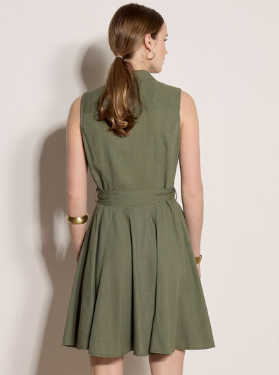 Linen Blend Shirt Mini Dress