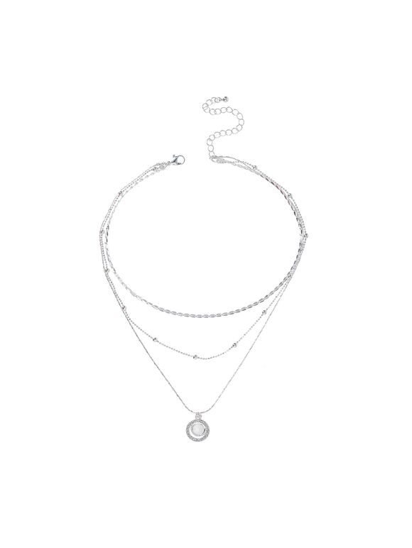  Chain Multirow Necklace, Silver, large