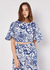 Cotton Floral Print Crop Top, Blue, large