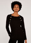 Ribbed Jumper with Gold Buttons, Black, large