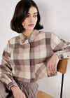 Check Print Cropped Shirt, Grey, large