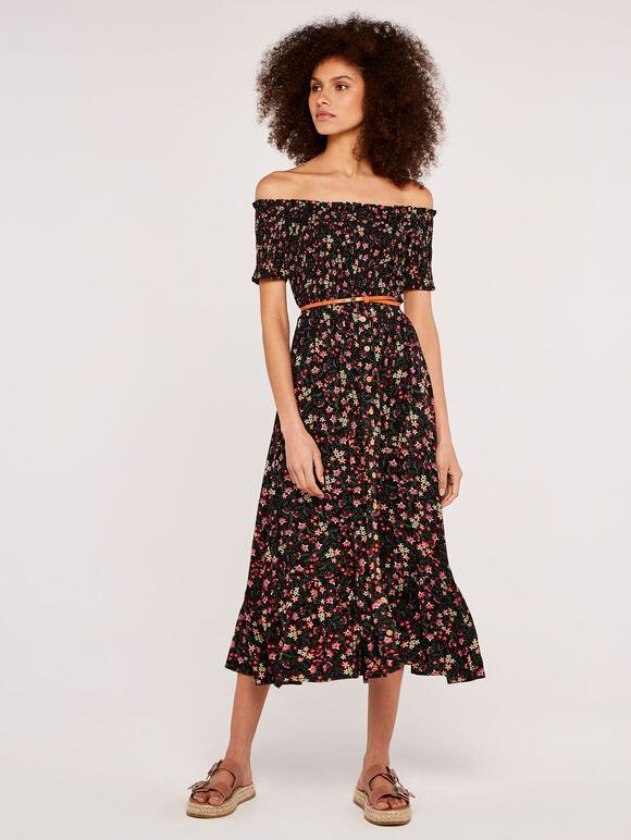Morris Wildflower Bardot Dress, Black, large