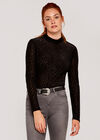 Leopard Devore Mock Neck Top, Black, large