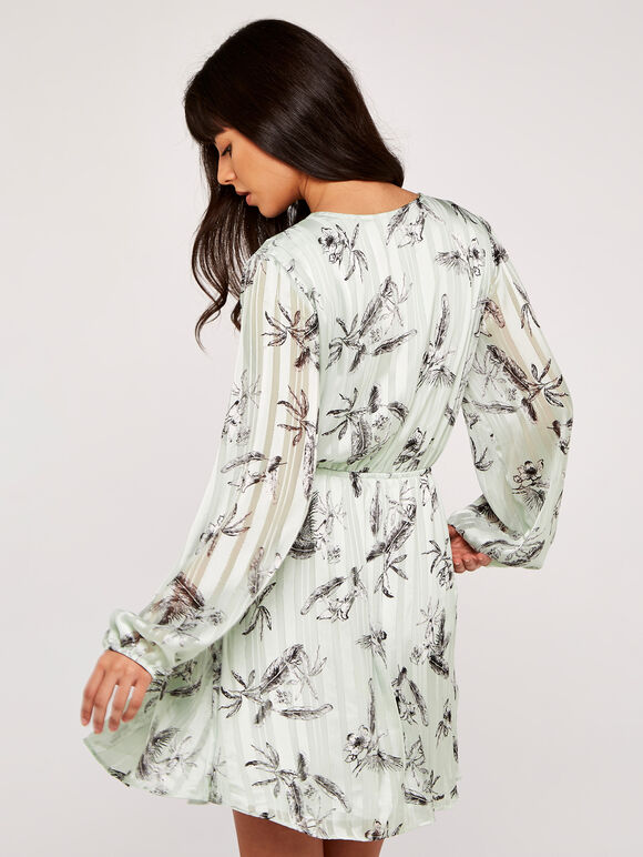 Botanical Wrap Dress, Mint, large