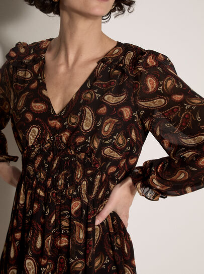 Chiffon Ruffle Paisley Mini Dress