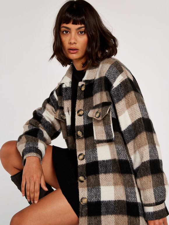 Check Shacket, Stone, large