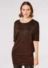 Metallic Stripe Batwing Top, Brown, large