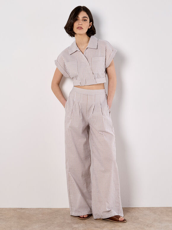 Stripe Shirt Crop Top, Stone, large