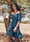 Sarasa Floral Bardot Mini Dress, Blue, large