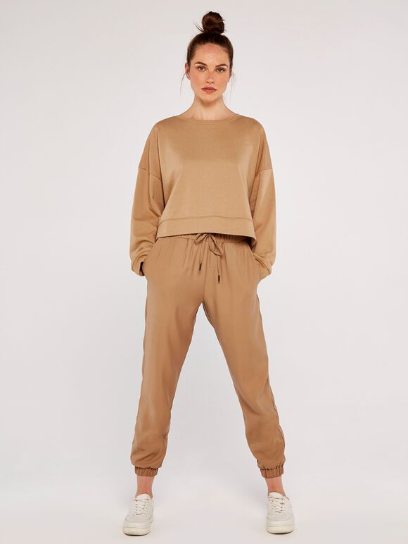 Cropped Sweatshirt, Stone, large