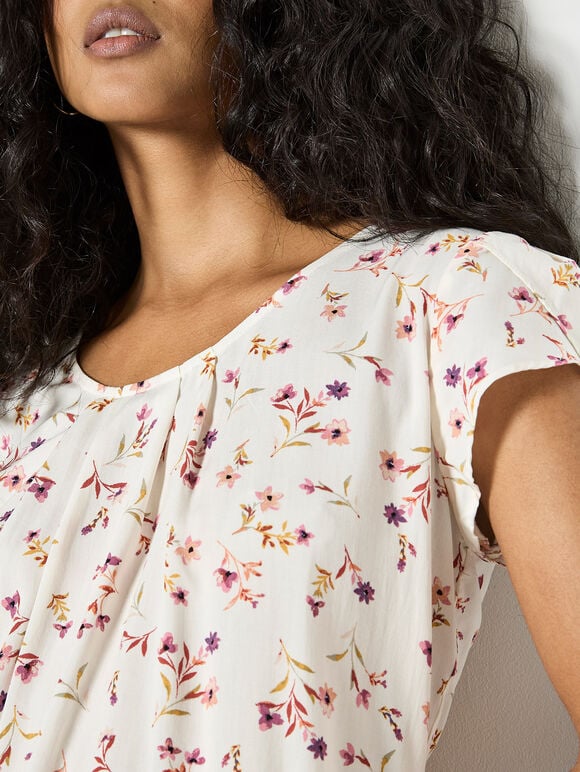 Ditsy Floral Lightweight Top, Cream, large