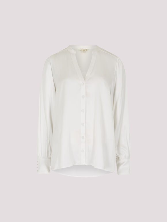 Balloon Sleeve Satin Blouse, White, large