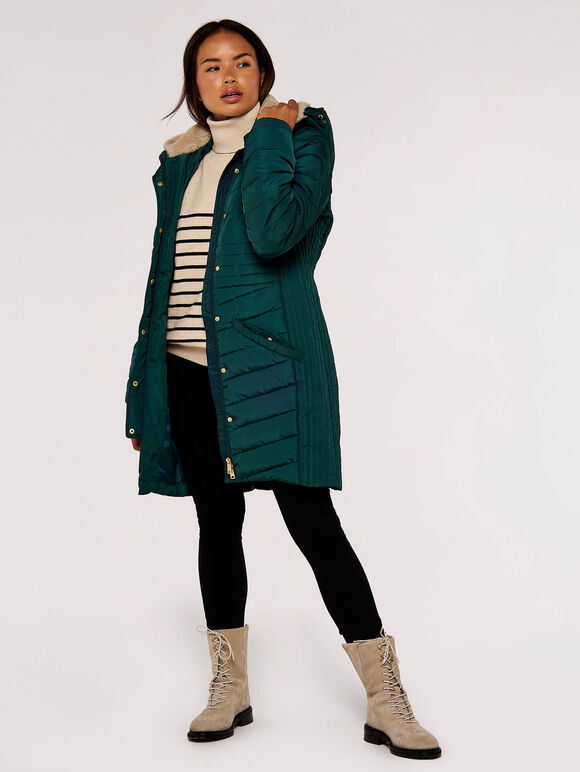 Multi-panel Puffer Coat, Green, large