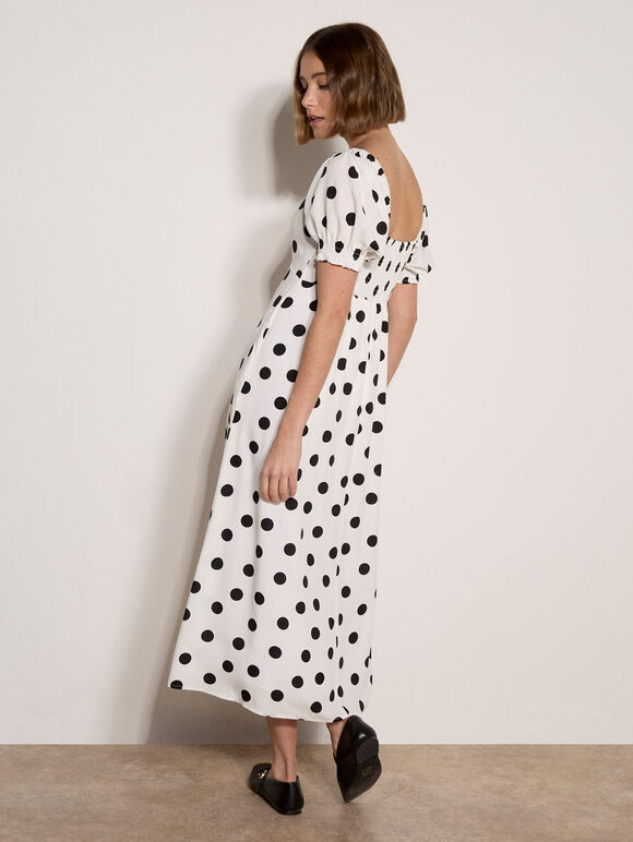 Polka Dot Bow Detail Midi Dress, White, large