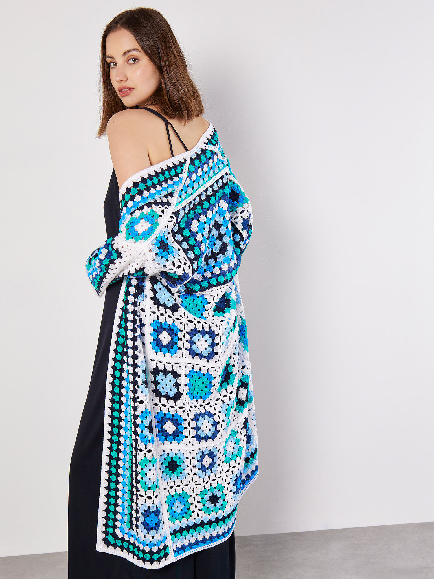 Longline crochet cardigan clearance