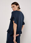 Ruffle Trim Woven Top, Navy, large
