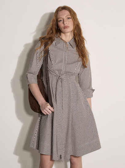 Cotton Blend Stripe Shirt Mini Dress