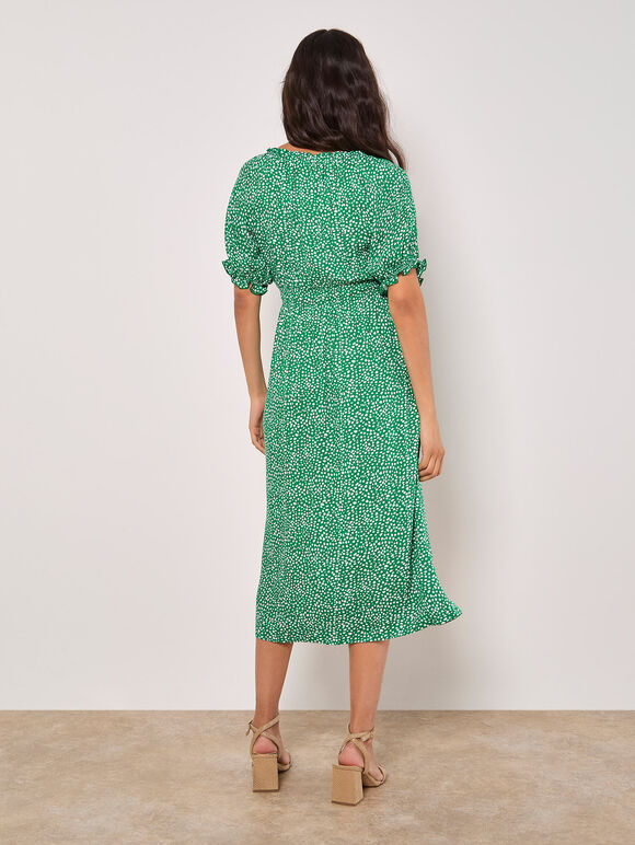 Spot Print Milkmaid Midi Dress, Green, large