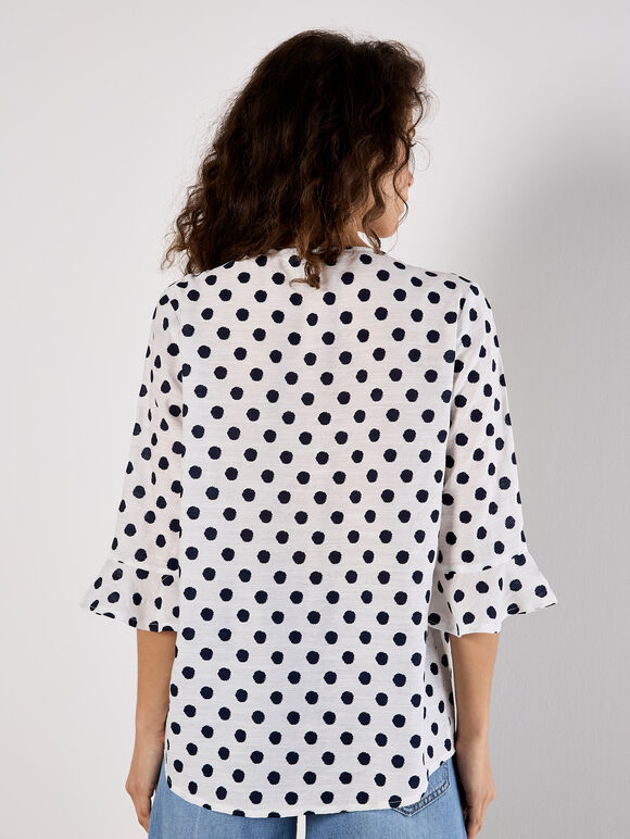 Polka Dot Bell Sleeve Blouse, White, large